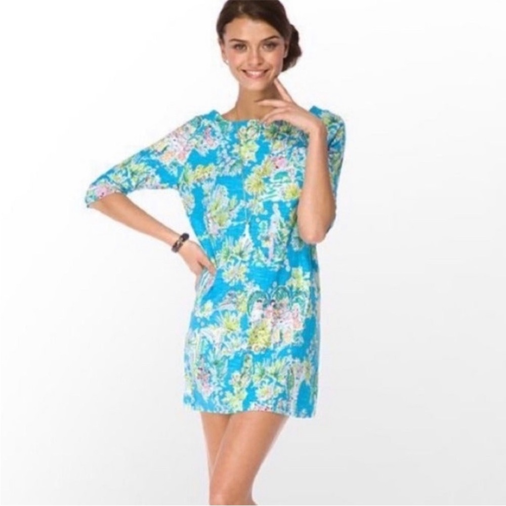 Lilly Pulitzer Cassie Dress SZ M Turquoise Jungle Glam Toile